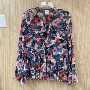 MISA Los Angeles Blue Floral Top Size Medium